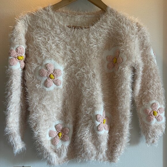 Sweaters - Eyelash and knit Sweater with flower details